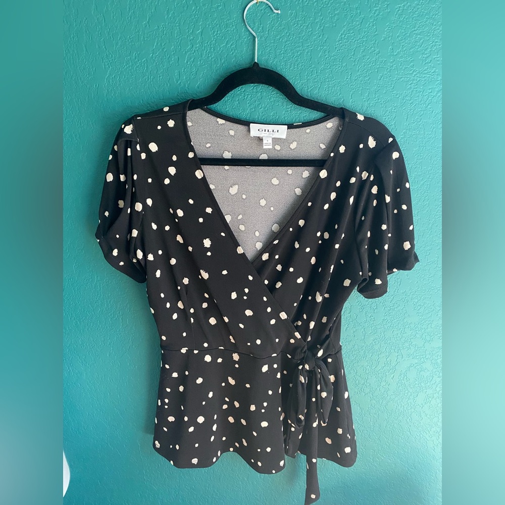 Adorable Faux Wrap Polka Dot Top